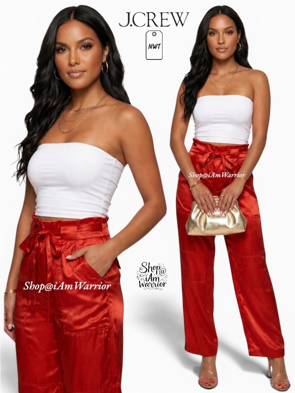 J.Crew NWT high waisted sunset flame satin paper-bag pants *shop@iamwarrior
